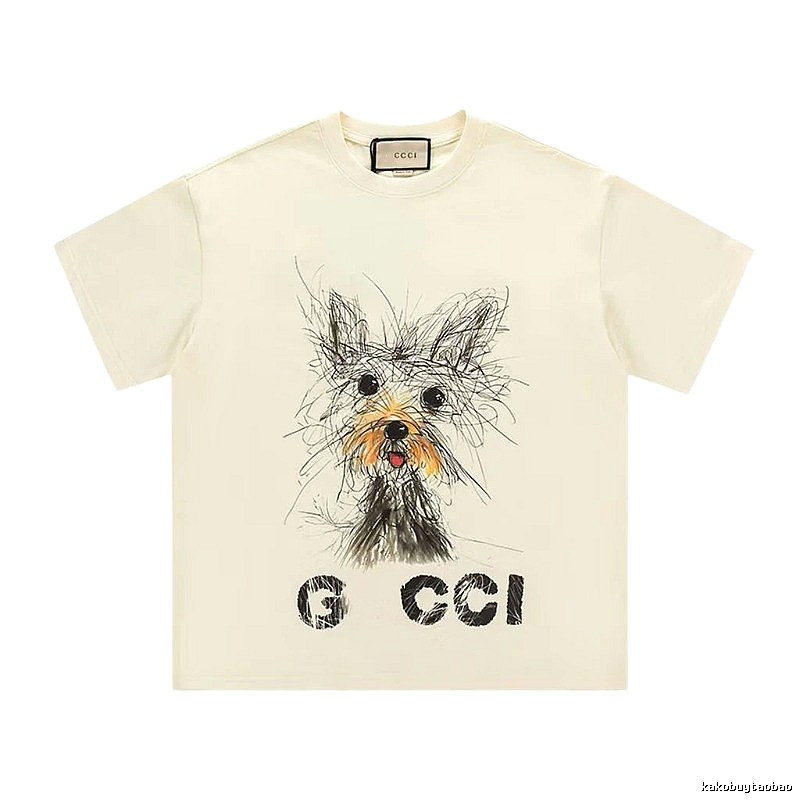 Gucci Puppy Graffiti Casual Style Off-white T-Shirt