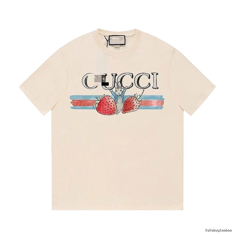 Gucci Strawberry Rabbit Print Vintage Off-white Short Sleeve T-Shirt