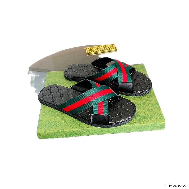 Gucci Vintage Classic Red and Green Web Stripe Slide Sandals