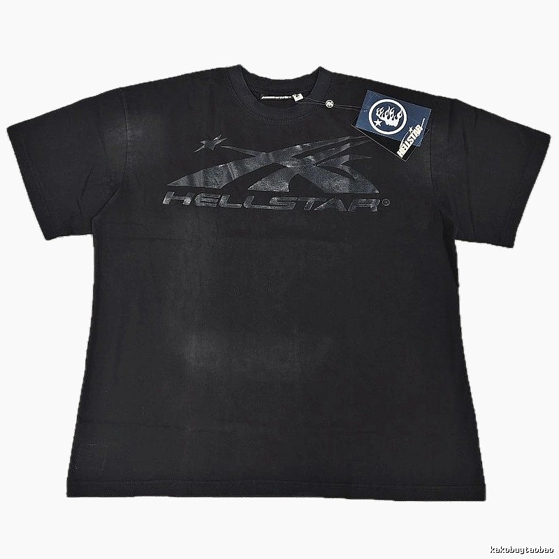Hellstar Distressed Print High Street Style Black T-Shirt