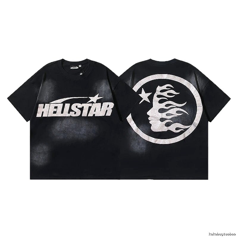 Hellstar Flame Portrait Street Style Black T-shirt