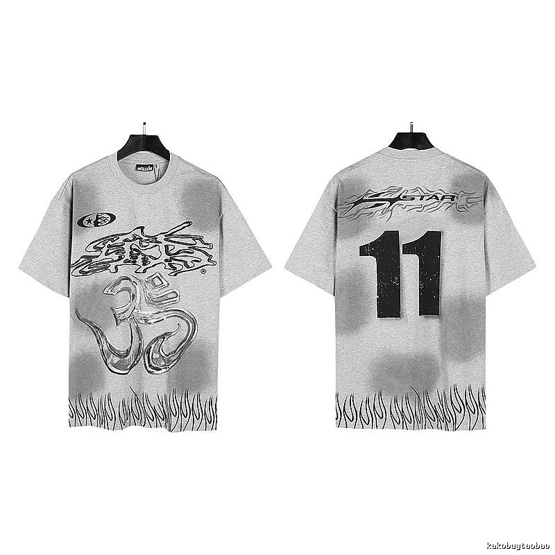 Hellstar No.11 Flame Street Style Gray T-Shirt