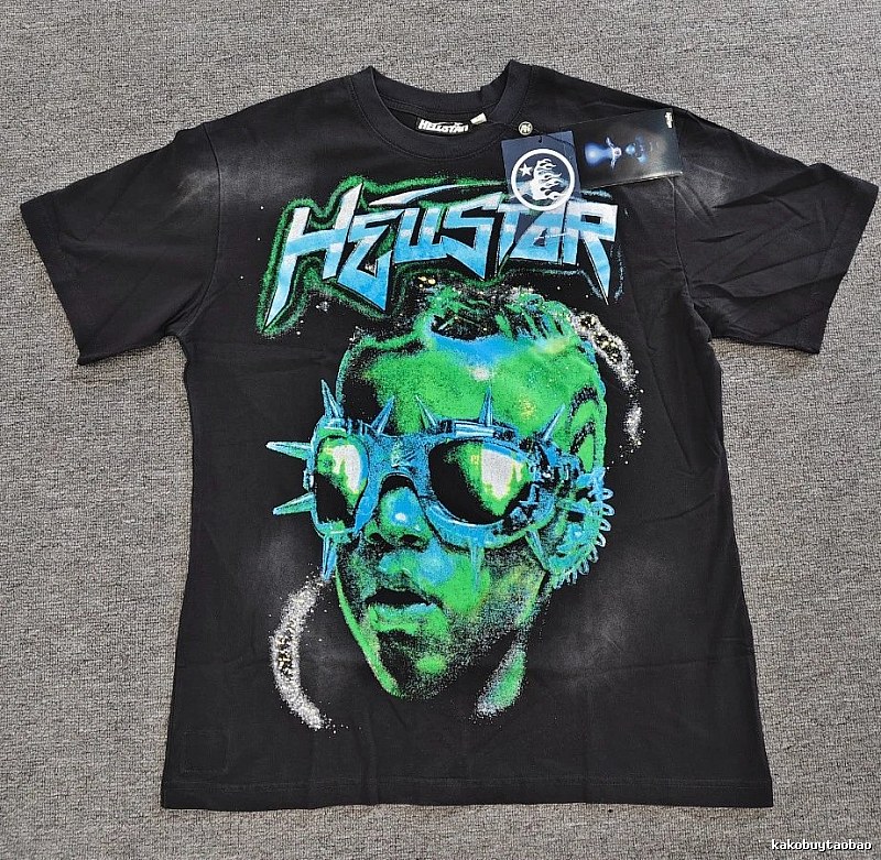 Hellstar Portrait Print Street Style Black T-shirt