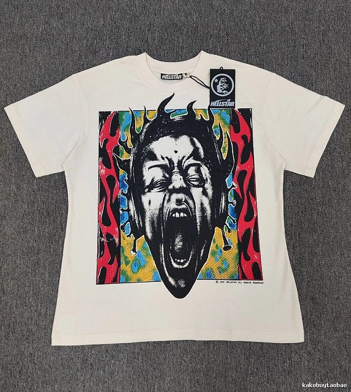 Hellstar Portrait Print Street Style Off-white T-shirt