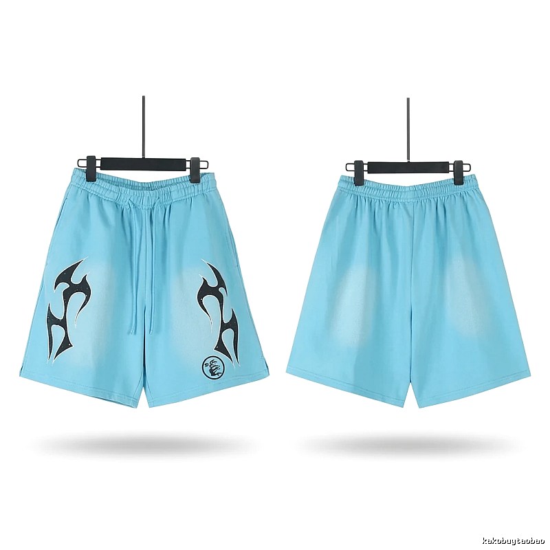 Hellstar trendy brand printed light blue shorts