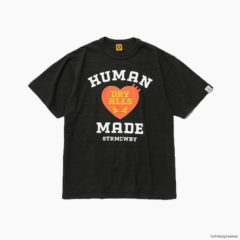 HUMAN MADE Heart Print Vintage Style Black T-Shirt