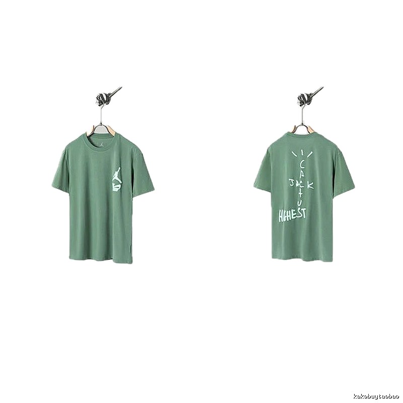 Jordan x Travis Scott Co-branded Street Style Pea Green T-Shirt