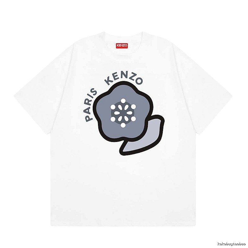 KENZO Begonia Print Casual Style White T-Shirt