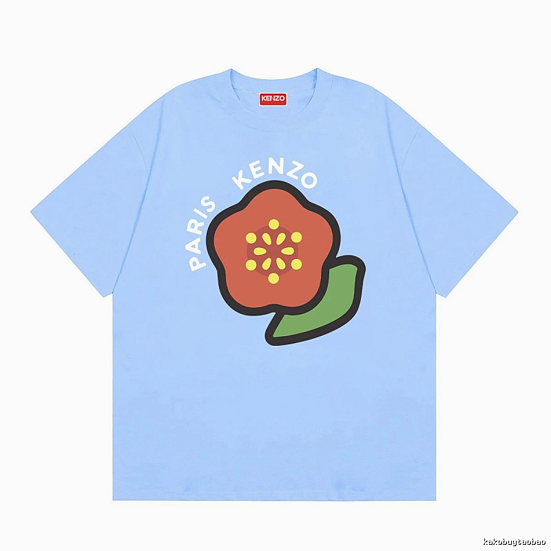 KENZO Floral Print Casual Style Light Blue T-Shirt