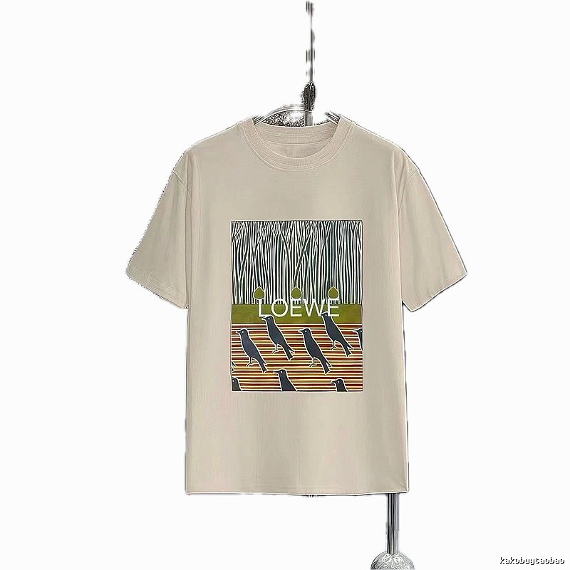 LOEWE Crow Print Vintage Style Light Beige T-Shirt