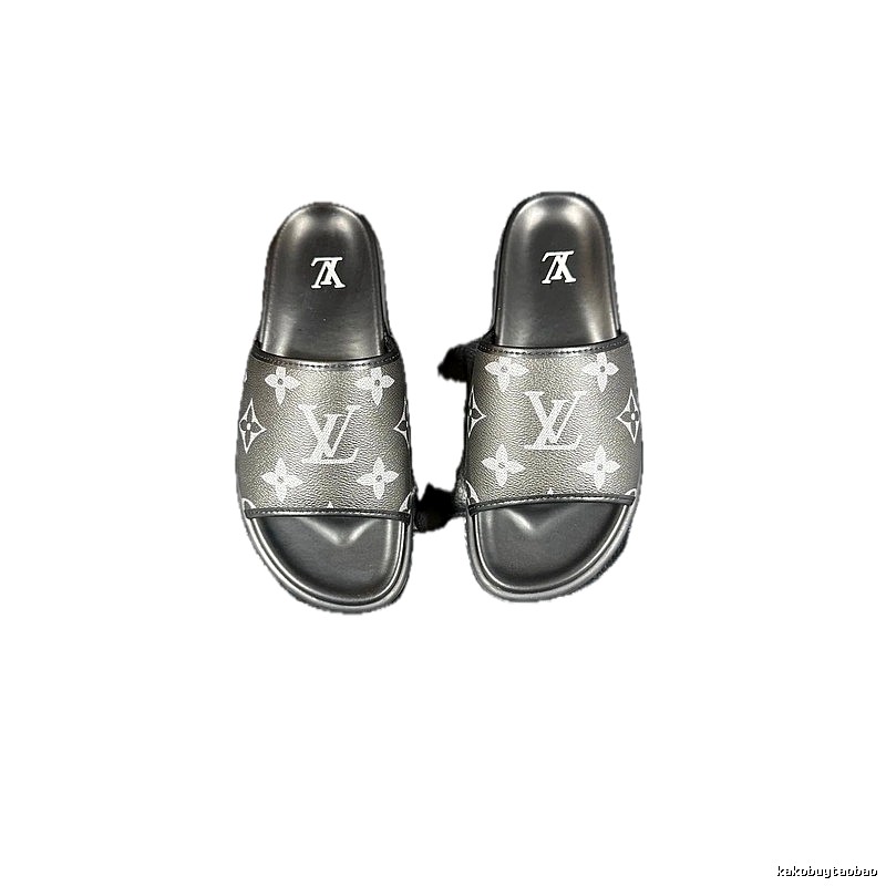 Louis Vuitton Classic Monogram Light Luxury Black and Grey Slide Sandals