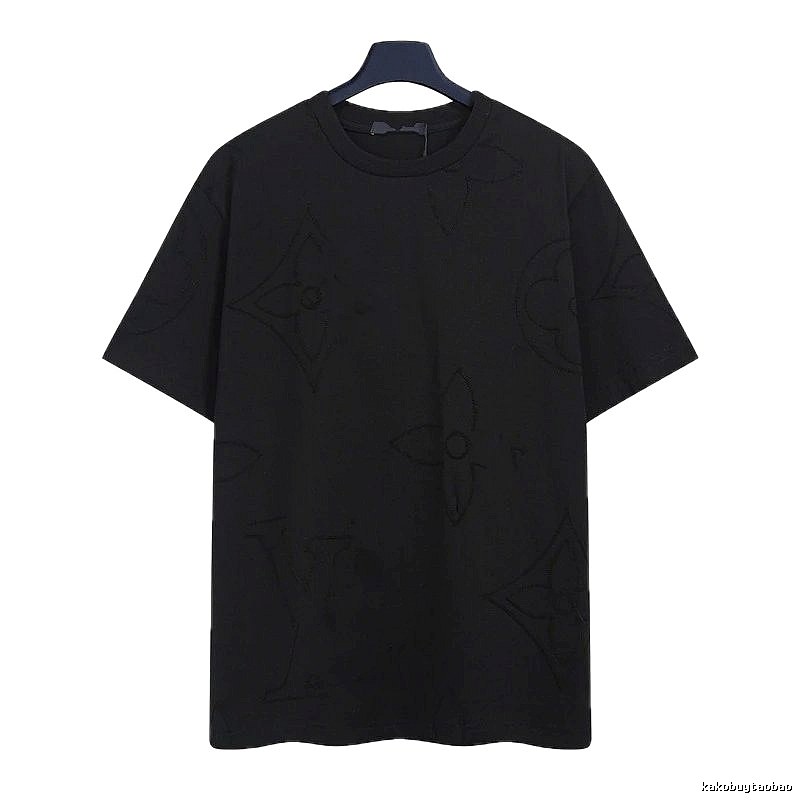 Louis Vuitton Embroidered Monogram Trendy Black T-Shirt