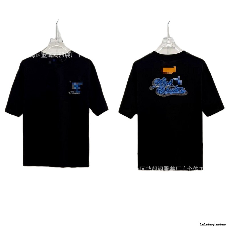 Louis Vuitton Embroidered Trendy Style Black T-Shirt
