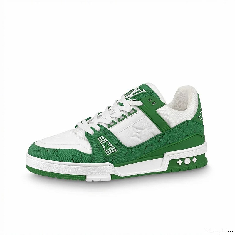 Louis Vuitton green and white retro sports shoes