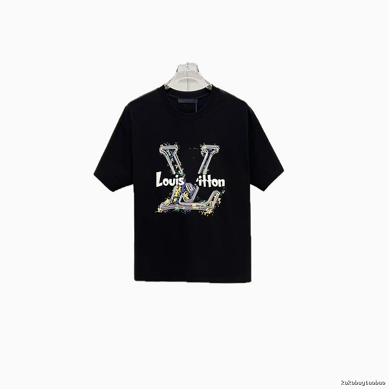 Louis Vuitton Ink-Splashing Graffiti Trendy & Cool Black Short-Sleeve T-Shirt