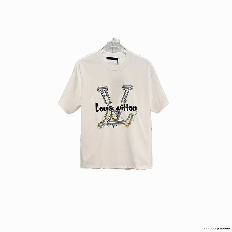 Louis Vuitton Ink-Splashing Trendy & Cool Style White Short-Sleeve T-Shirt
