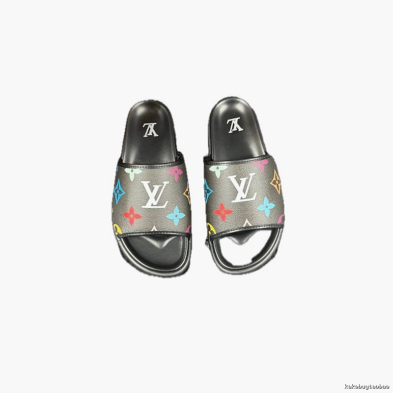 Louis Vuitton Monogram Street-style Black-based Multicolor Slide Sandals