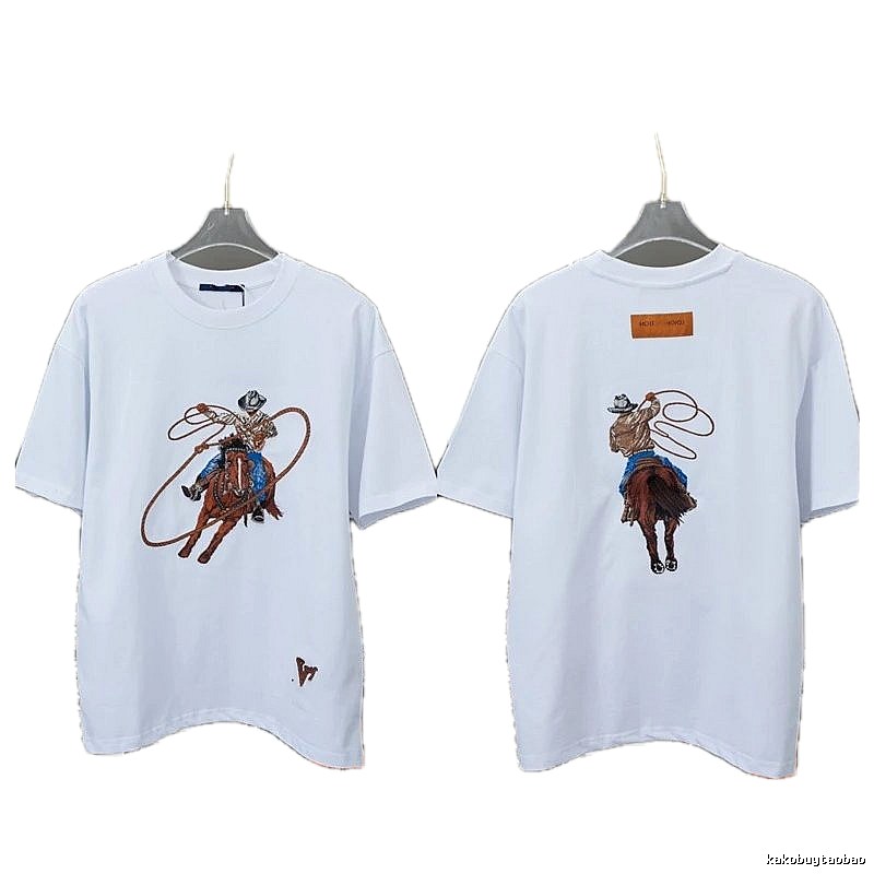 Louis Vuitton Vintage Denim-Embroidered White T-shirt