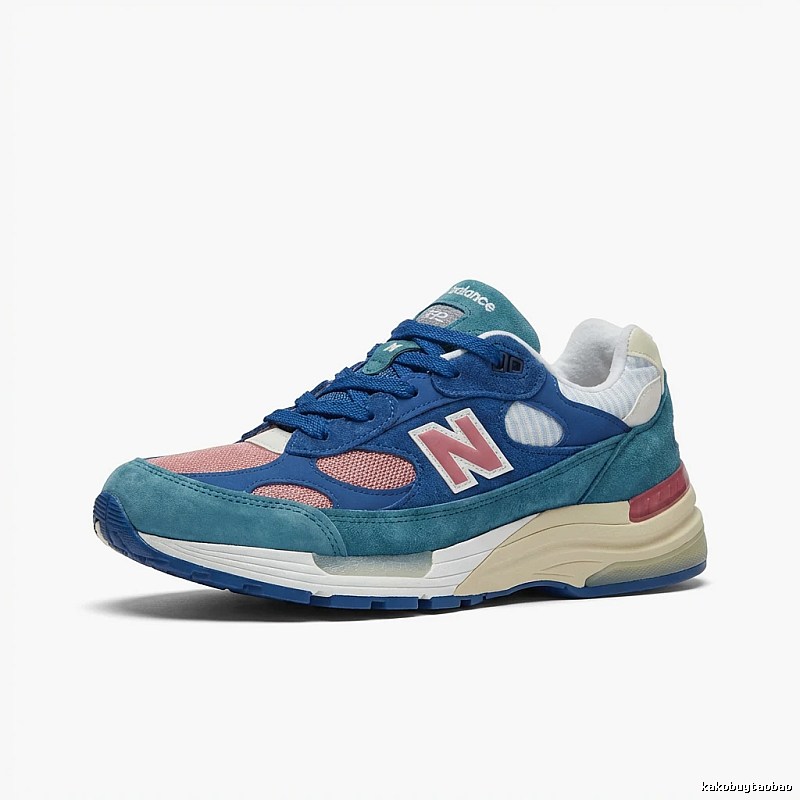 New Balance retro-style blue and pink sports shoes