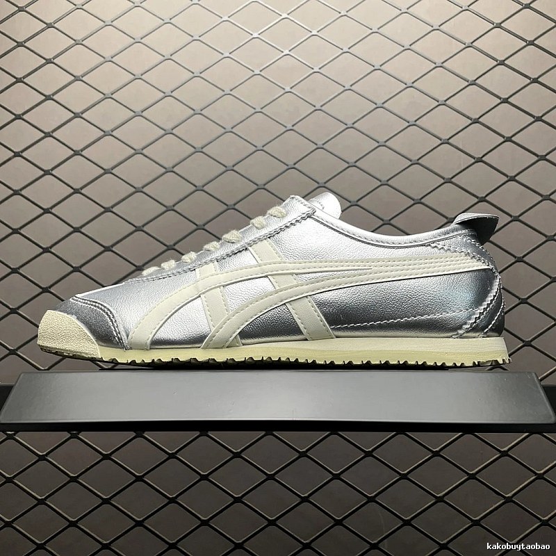 Onitsuka Tiger Low-Top Sneakers, Classic Lace-Up in Silver and Cream