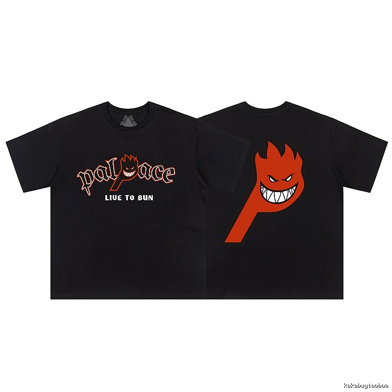 Palace Flame Print Street Style Black Short-sleeve T-shirt