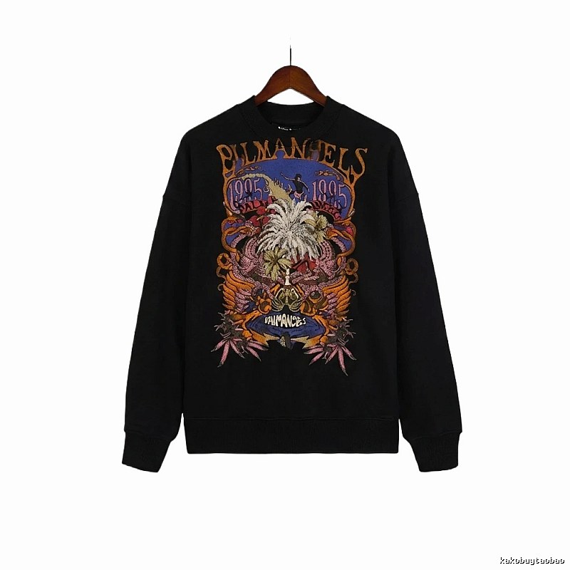 Palm Angels Printed Trendy and Cool Black Sweatshirt