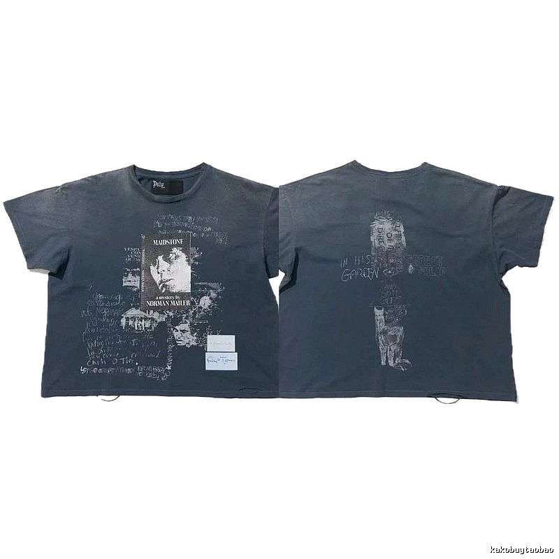 Paly Hollywood Portrait Graffiti Vintage Washed Grey T-shirt