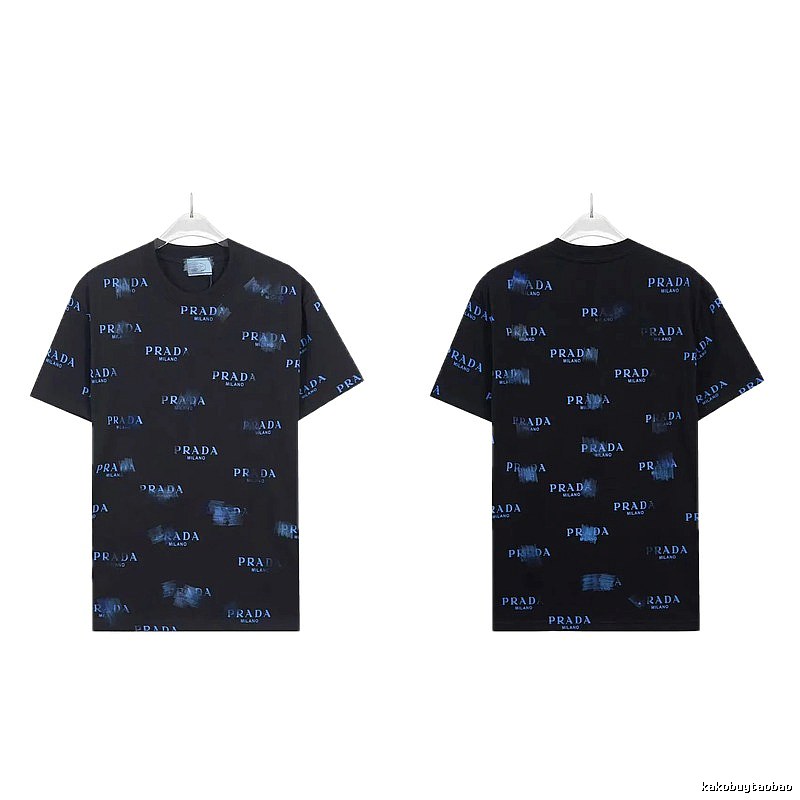 Prada All-over Printed Streetwear Style Black Short-sleeve T-shirt