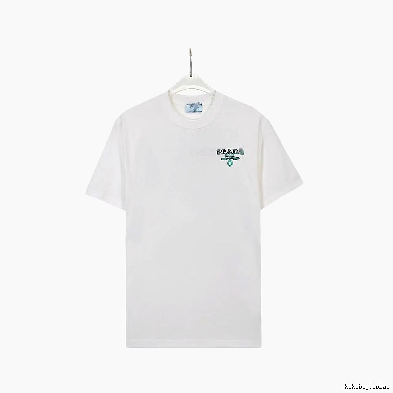 Prada Embroidered Minimalist Style White Short-sleeve T-shirt