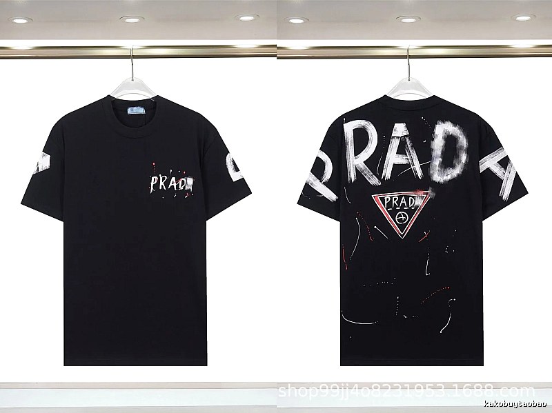 Prada Triangle Logo Graffiti Style Black Short-sleeve T-shirt