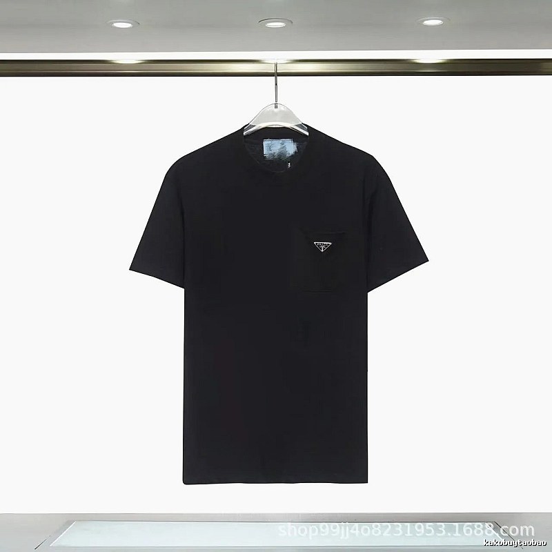 Prada Triangle Logo Minimalist Style Black Short-sleeve T-shirt