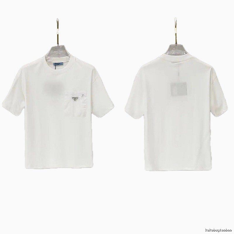 Prada Triangle Logo Minimalist Style White Short-sleeve T-shirt