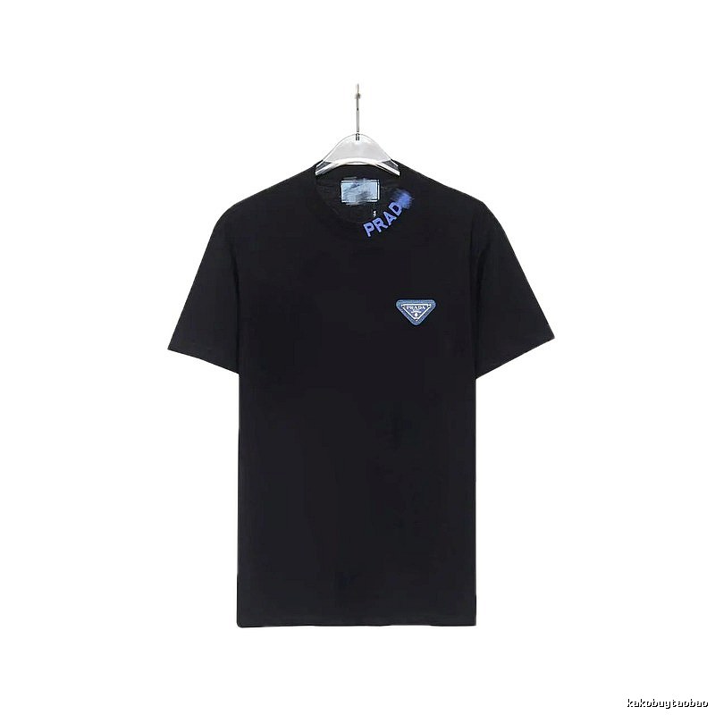 Prada Triangle Logo Streetwear Style Black T-shirt