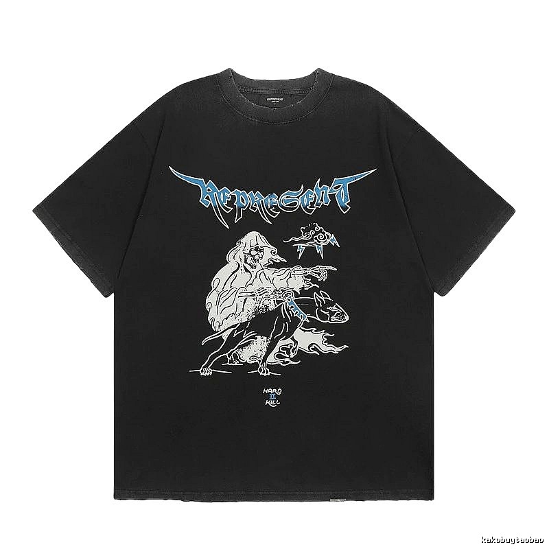 Represent Grim Reaper Print Vintage Style Black T-Shirt
