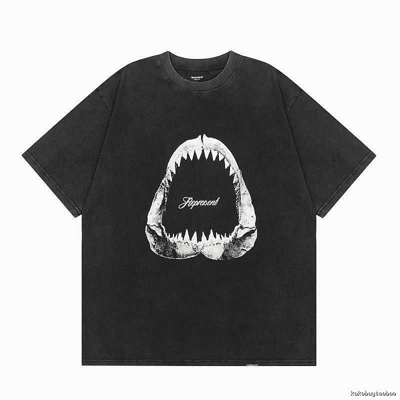 Represent Shark Print Vintage Style Black T-Shirt