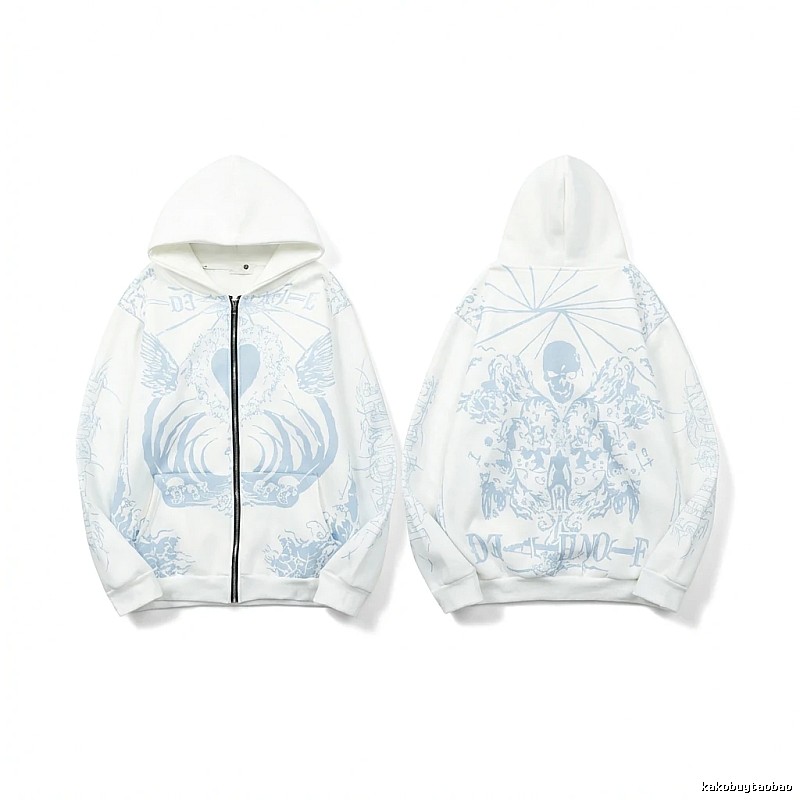 Revenge Skull Print White Hoodie
