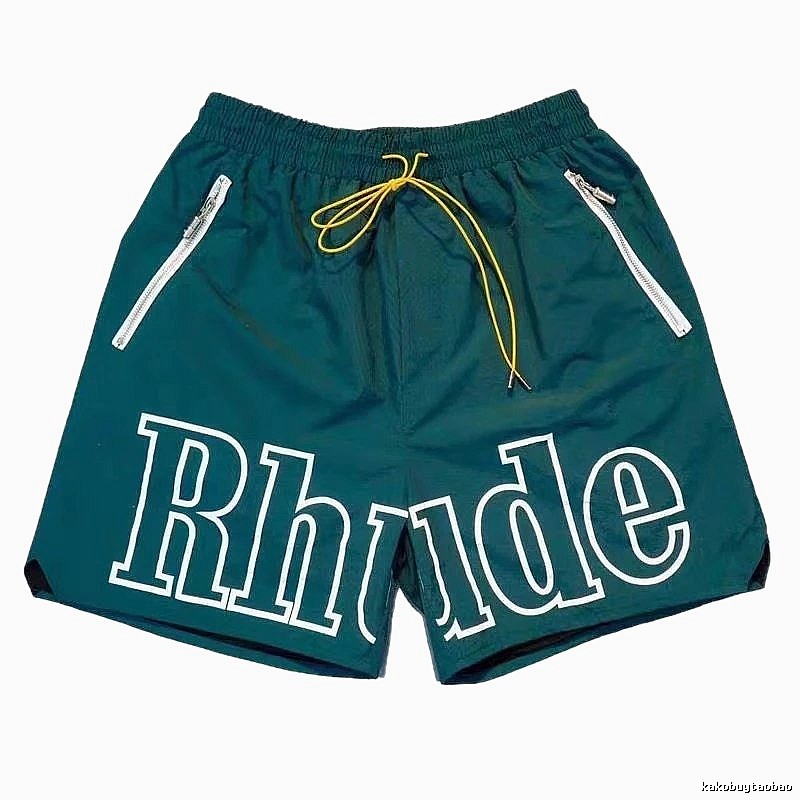 RHUDE trendy and cool style dark green shorts