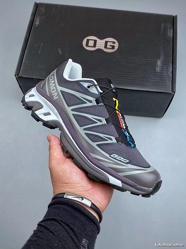 Salomon Gray and Purple Trail Runners and Treaded Trail Sole