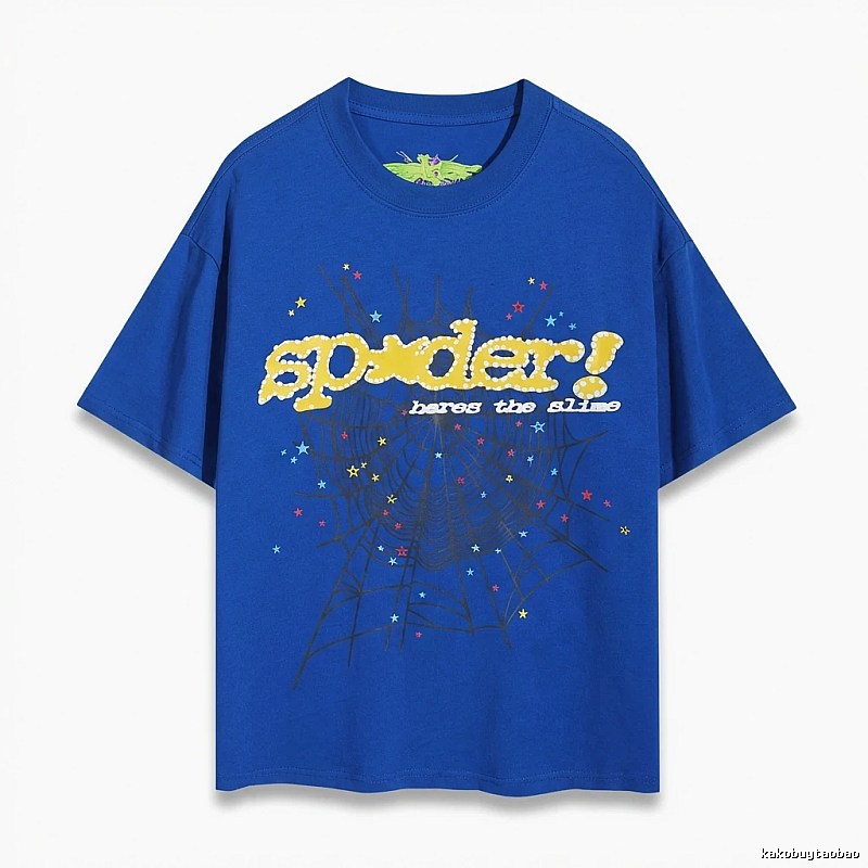 Sp5der Print Trendy Blue T-shirt