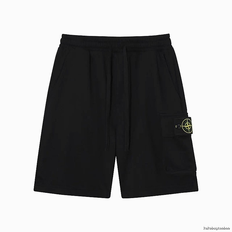 Stone Island Compass Logo Workwear Style Black Shorts