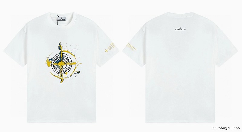 Stone Island Ink-splattered Trendy Style White T-shirt