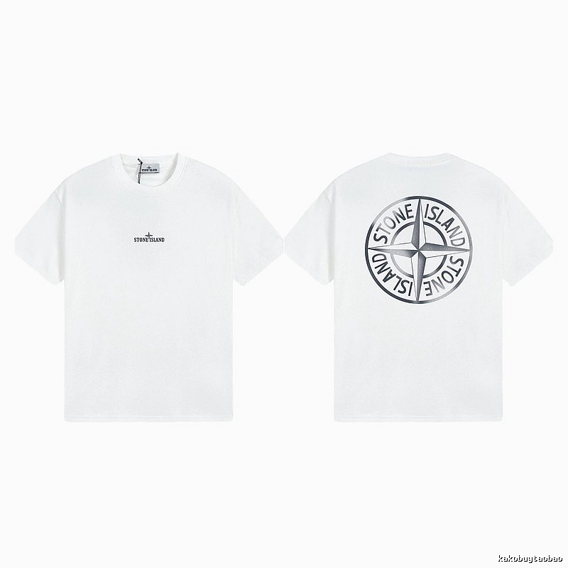 Stone Island Large Compass Print Street Style White T-Shirt