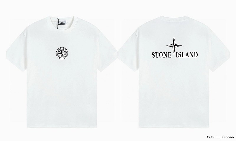 Stone Island Printed Street Style White Short Sleeve T-shirt