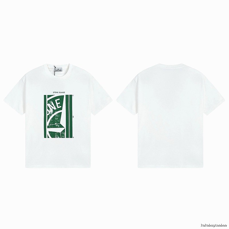 Stone Island Printed Street Style White Short Sleeve T-Shirt
