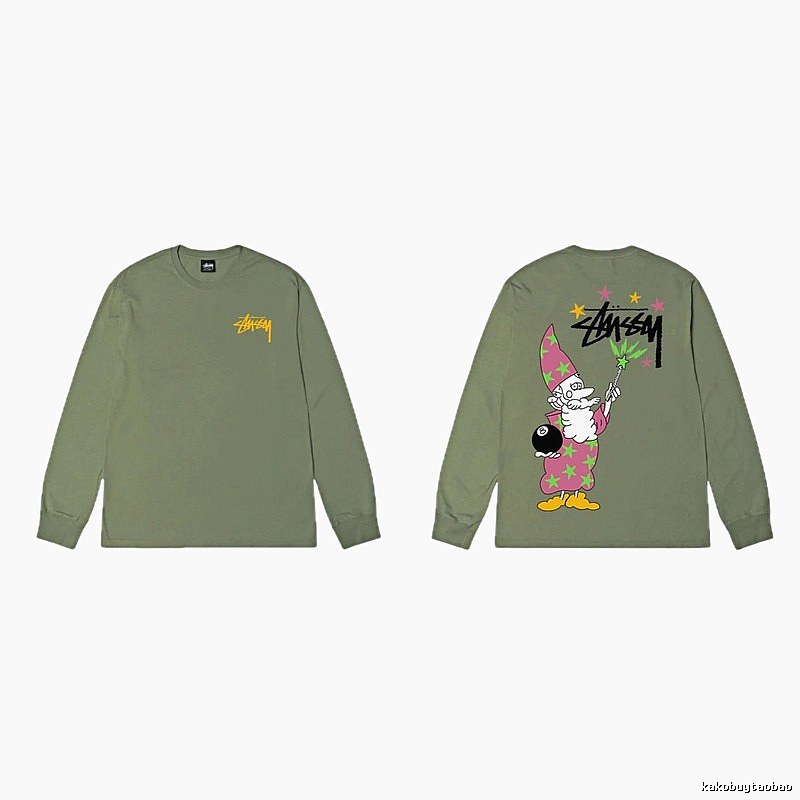 Stussy Cartoon Fun Style Olive Green Sweatshirt