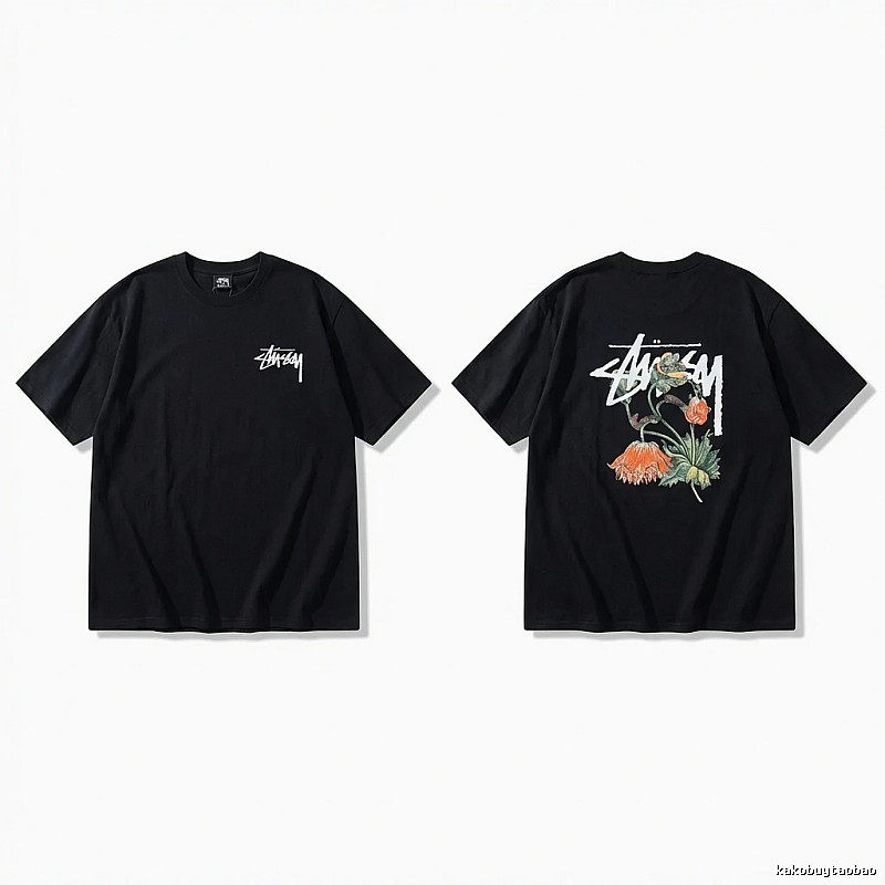 Stussy floral-style black T-shirt