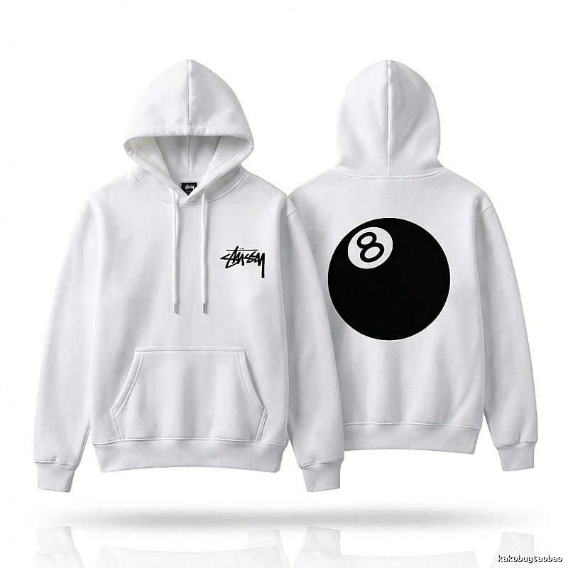 Stussy No.8 Ball Style White Hoodie