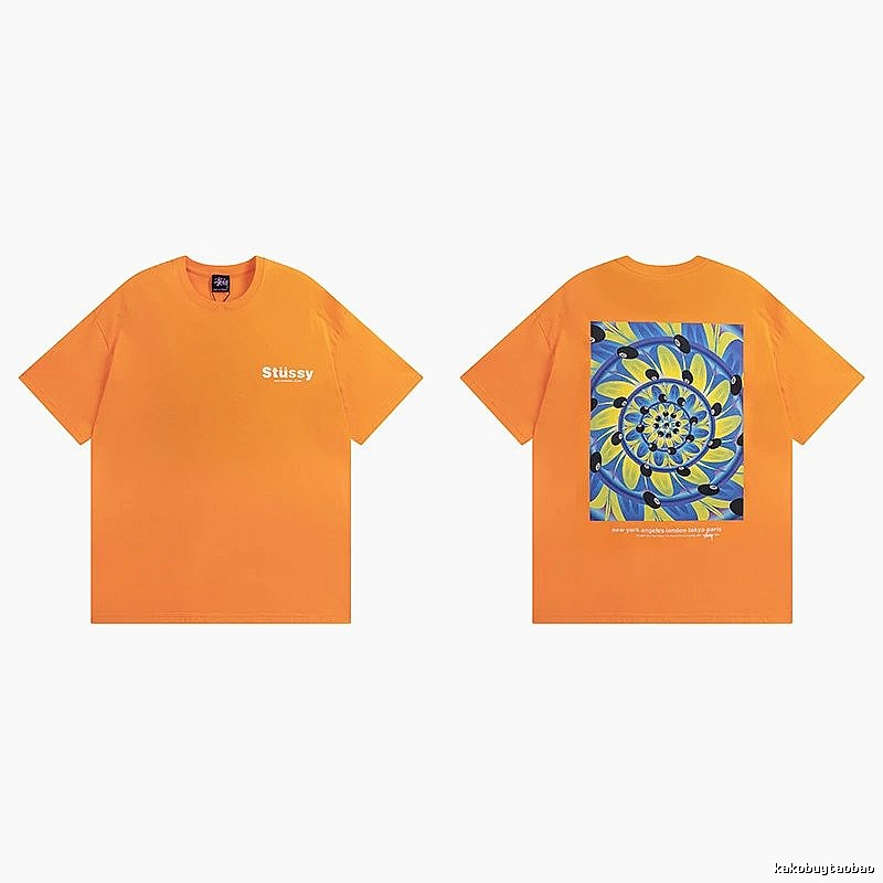 Stussy Orange Spider Graphic T-Shirt Coffee Run Logo