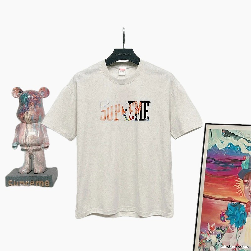 Supreme Color-block Print Street Style Off-white T-shirt