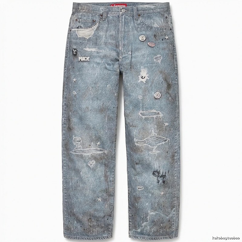 Supreme distressed light blue jeans